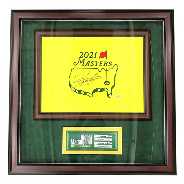 【1点限り】 ファナティクス ゴルフ 2021マスターズ優勝記念 松山英樹直筆サイン入り ピンフラッグ シリアルナンバー付き MASTERS 旗 額入り MK-OT2921FW0001
