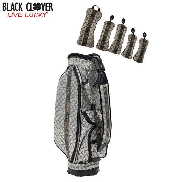 【在庫一掃】ブラッククローバー BA5PNC22 ジャガード カート キャディバッグ BLACK CLOVER ゴルフバッグ ヘッドカバーセット ボールポーチ付き【あすアト】