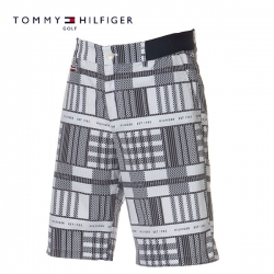 トミーヒルフィガー THMA241 ロゴチェックプリント ストレッチ ショート パンツ ネイビー(30)