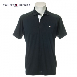 【送料無料】 トミーヒルフィガー THMA208 ロゴジャガード切替 半袖 ポロシャツ ブラック