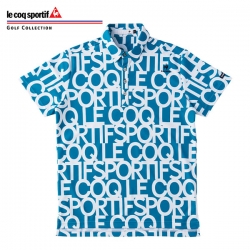 【送料無料】 ルコック QGMTJA14 サンスクリーン タイポグラフィープリント 半袖 ポロシャツ ブルー(BL00)