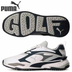 【送料無料クリアランス】 プーマ GS ファスト ラバーアウトソール 376357 スパイクレス ゴルフシューズ Puma White-Navy Blazer-High Rise(08)