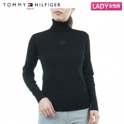【レディース/送料無料/クリアランス】 トミーヒルフィガー ゴルフ THLA252 リブ タートルネック ニット ブラック(BLK) ゴルフウェア
