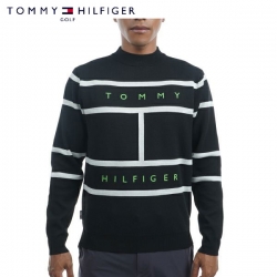 【クリアランス/送料無料】 トミーヒルフィガー ゴルフ THMA253 フラッグ ジャガード モックネック ニット ブラック(BLK) ゴルフウェア
