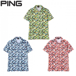 【送料無料】 ピン ゴルフ 3160315 オーバーラッピングカラーズプリント カノコ 半袖 ポロシャツ PING ゴルフウェア